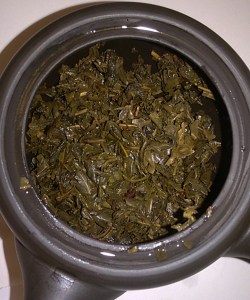 Wet White Tip Jasmine tea leaves after infusion.